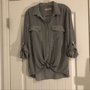 LOFT button down tie striped blouse size L